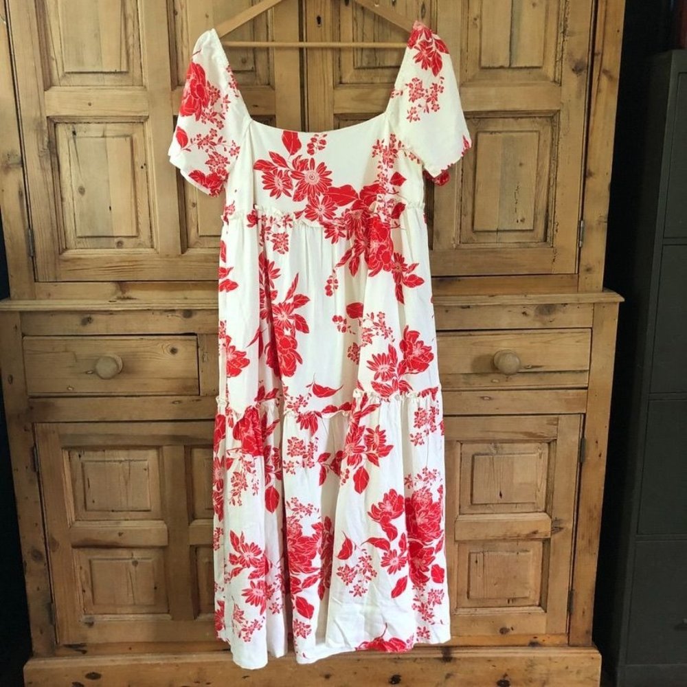 Lulu's Red and White Floral Midi Dress